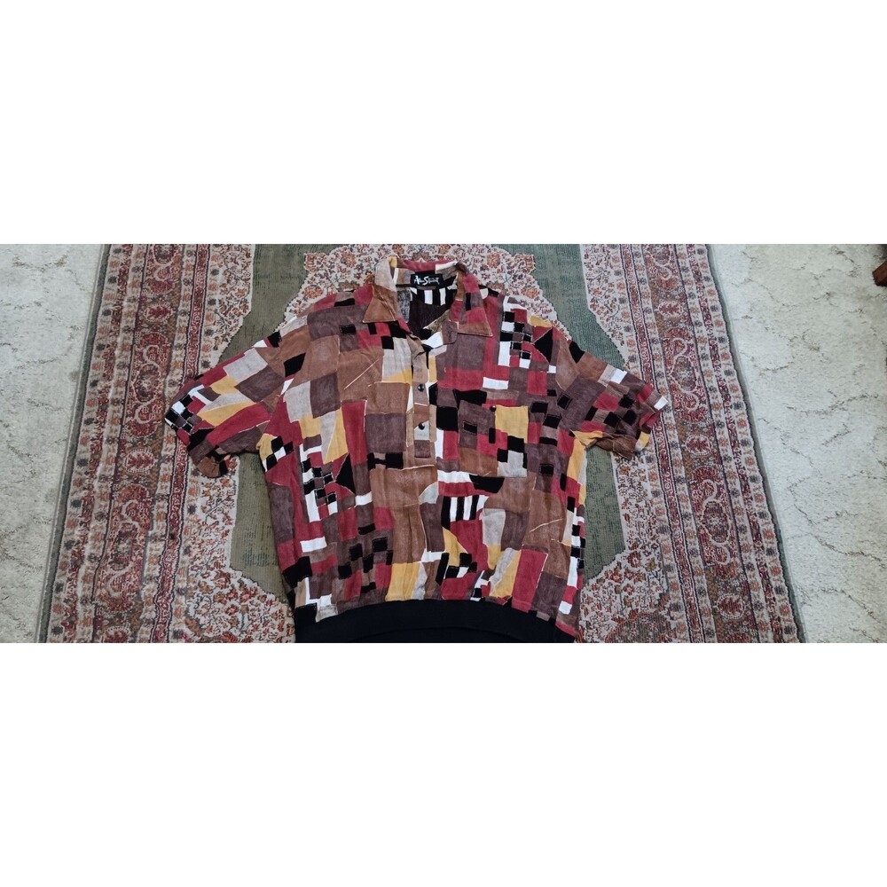 Vintage 80s Alan Stuart Geometric Short Sleeve Rayon Shirt Size XL
